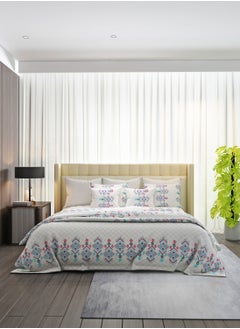 Raymond Raymond Home King Flat Sheet Bedsheet 152 Thread Count Luxirious Mercerised 100% Long Staple Cotton Bedding Printed Pre Shrunk Percale Finish Bed Linen with 2 Pillow Case -Blue & White (274 * 274 CM)  - Image 2