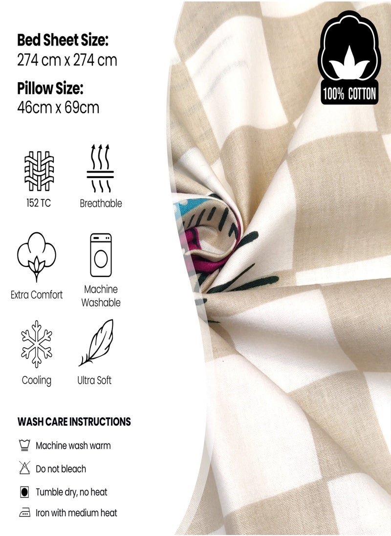 Raymond Raymond Home King Flat Sheet Bedsheet 152 Thread Count Luxirious Mercerised 100% Long Staple Cotton Bedding Printed Pre Shrunk Percale Finish Bed Linen with 2 Pillow Case -Blue & White (274 * 274 CM)  - Image 5