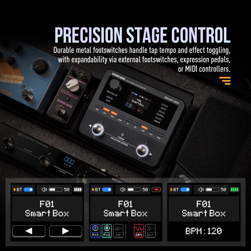 SONICAKE QME-20 Smart Box - Multi Effects Pedal for Guitar with 130+ Effects, NAM/IR Support, Looper, Built-in Tuner/Metronome, Portable Effects Processor with USB Audio Interface, Stereo Output - Image 3