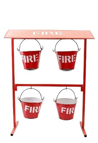 SENSE SAFETY Sense Safety Alloy Steel Iron Fire Bucket with Stand Safety Fire Bucket for Fireplace Burning Wood Indoor Outdoor Ashes Carrier Container Red Pack of 4 4 Bucket Bucket Stand - Image 1