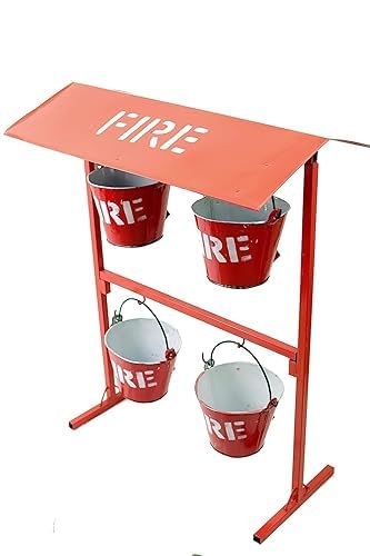 SENSE SAFETY Sense Safety Alloy Steel Iron Fire Bucket with Stand Safety Fire Bucket for Fireplace Burning Wood Indoor Outdoor Ashes Carrier Container Red Pack of 4 4 Bucket Bucket Stand - Image 3