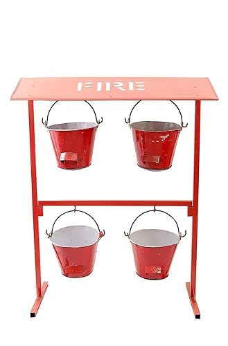 SENSE SAFETY Sense Safety Alloy Steel Iron Fire Bucket with Stand Safety Fire Bucket for Fireplace Burning Wood Indoor Outdoor Ashes Carrier Container Red Pack of 4 4 Bucket Bucket Stand - Image 2