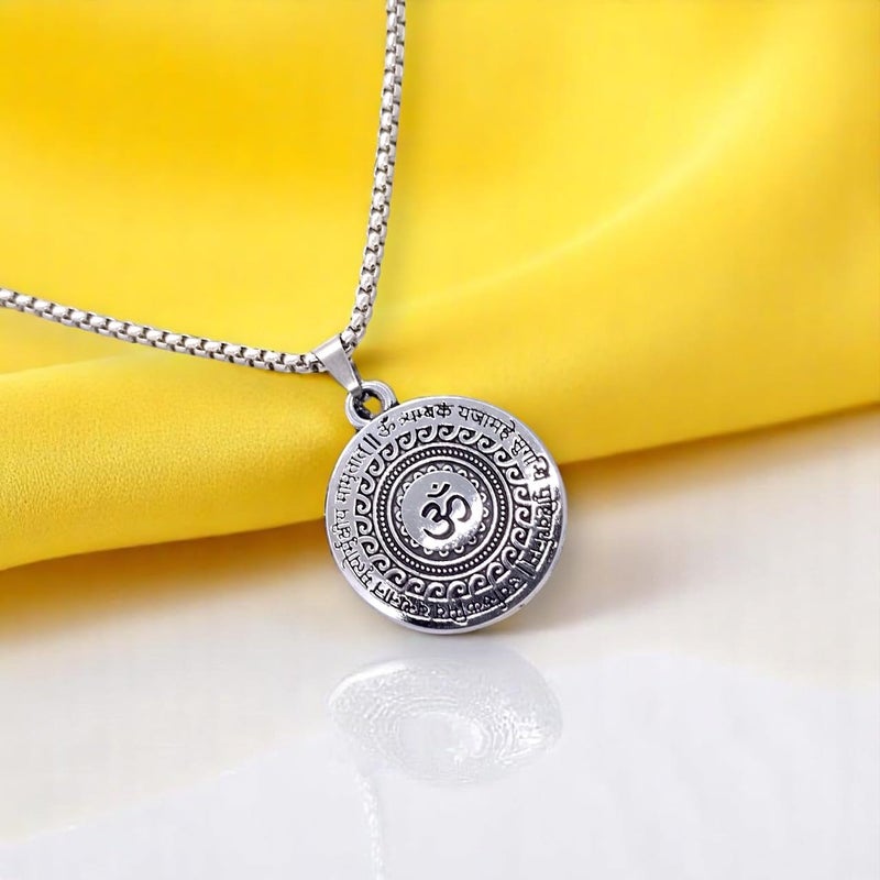 Elleva Mahadev Maha Mrityunjaya Mantra Om Pendant Locket for Men & Women | Religious Silver Necklace Jewelry Set – Best Gift for Men, Brother, Husband & Friends (Pack of 1) - Image 2