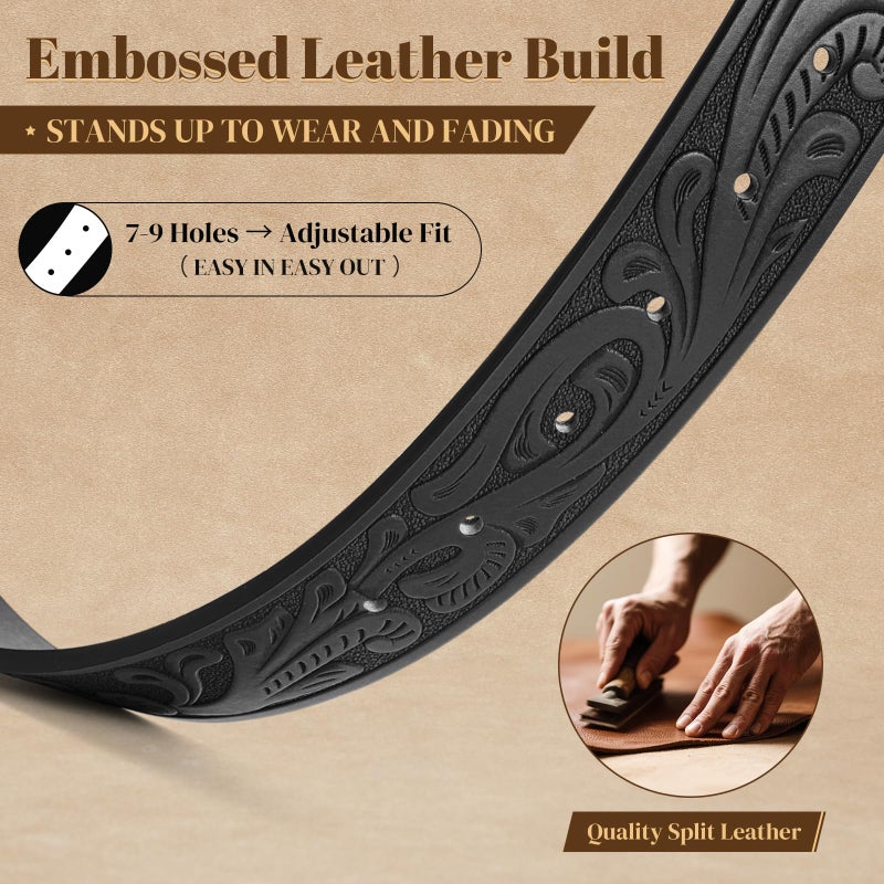 LALATCH Western Cowboy Belts Western Belts for Women Men Cowgirl Cowboy Belt Buckles Leather Cowboy Belt for Men Rodeo Outfit, Silver Horse/Black Belt - Image 4