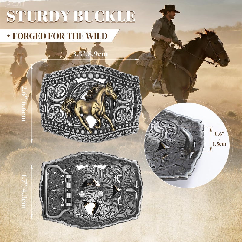 LALATCH Western Cowboy Belts Western Belts for Women Men Cowgirl Cowboy Belt Buckles Leather Cowboy Belt for Men Rodeo Outfit, Silver Horse/Black Belt - Image 5