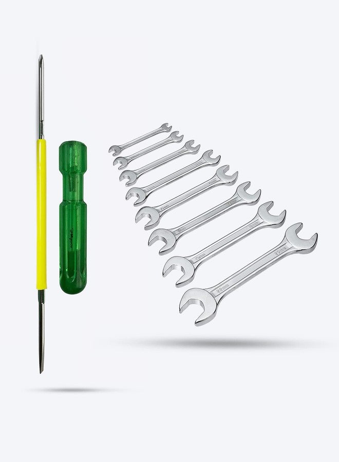HillgroveHGCM166M1 Universal Multi-Function Professional 8Pcs Double Open Ended Wrench Set Spanner Hand Tool with 2in1 Screwdriver - Image 1