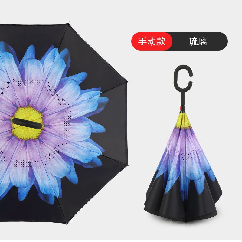 Hands-Free C-Handle Standable Reverse Umbrella Glazed hand-opened style 
