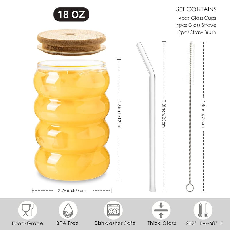 INSETLAN Glass Cups With Lids and Straws of 4 - Image 3