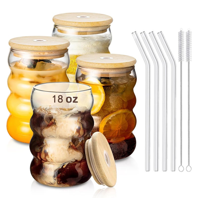 INSETLAN Glass Cups With Lids and Straws of 4 - Image 1