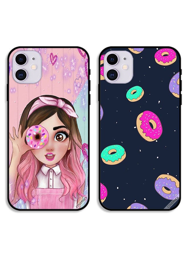 Covernex Two Cases For Apple iPhone 12 Protective Covers Donuts and Donut Lover Girl Art - Image 1