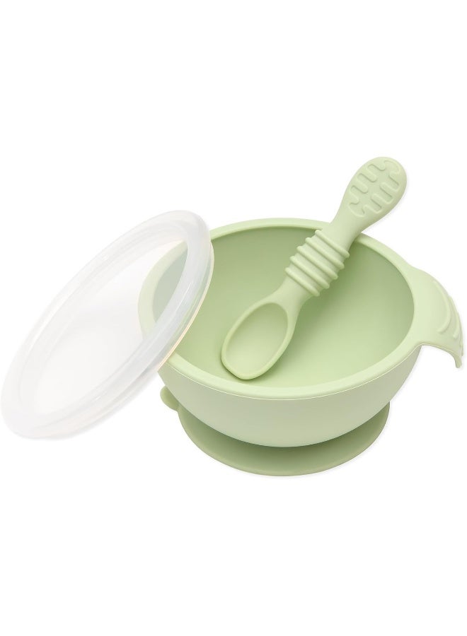 Bumkins Baby Bowls, Silicone Baby Feeding Set, Suction Bowls for Baby and Toddler with Spoon and Lid, First Feeding Set, Platinum Silicone Bowl for Babies 4 Months Up - Image 1