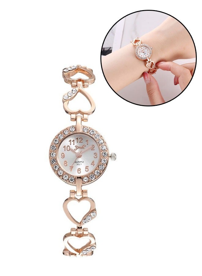 Rose Gold Heart Shaped Hollow Out Strap Watch, Women's Waterproof Diamond Encrusted Quartz Watch - Image 1