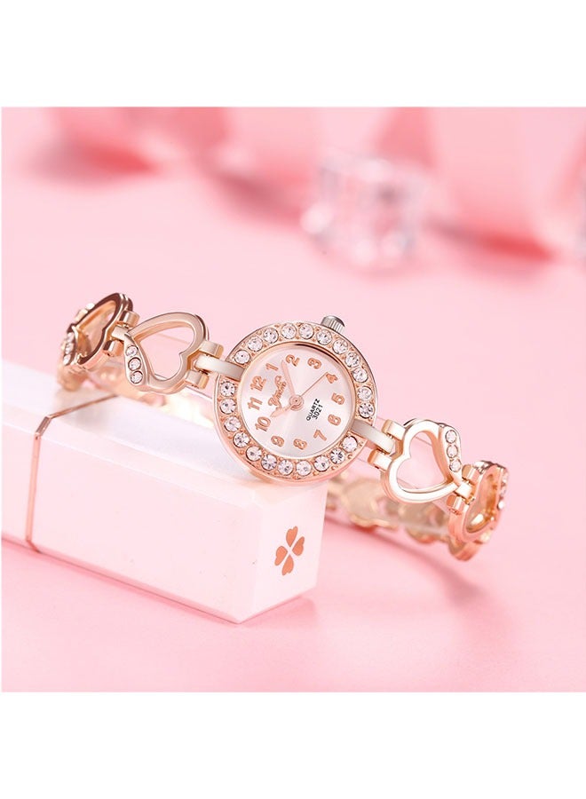 Rose Gold Heart Shaped Hollow Out Strap Watch, Women's Waterproof Diamond Encrusted Quartz Watch - Image 2