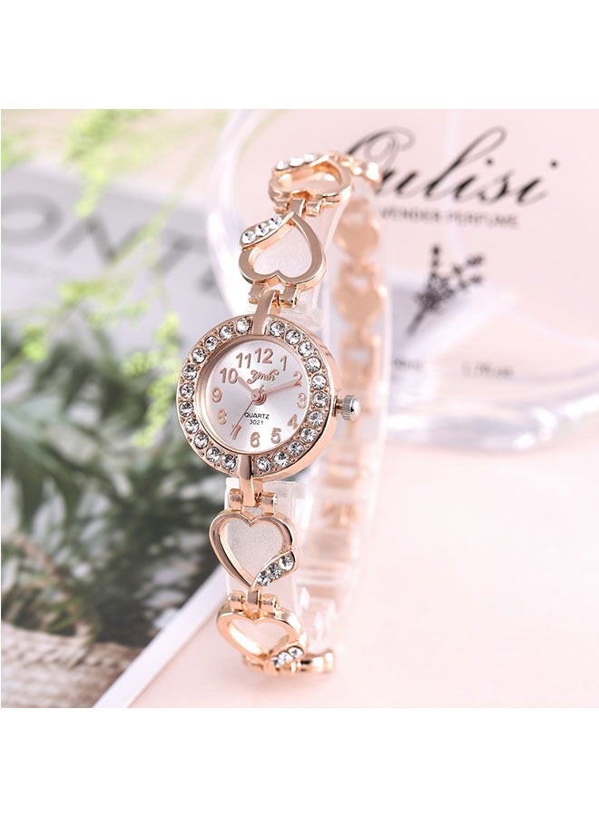 Rose Gold Heart Shaped Hollow Out Strap Watch, Women's Waterproof Diamond Encrusted Quartz Watch - Image 3