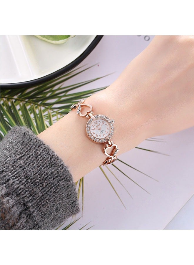 Rose Gold Heart Shaped Hollow Out Strap Watch, Women's Waterproof Diamond Encrusted Quartz Watch - Image 4