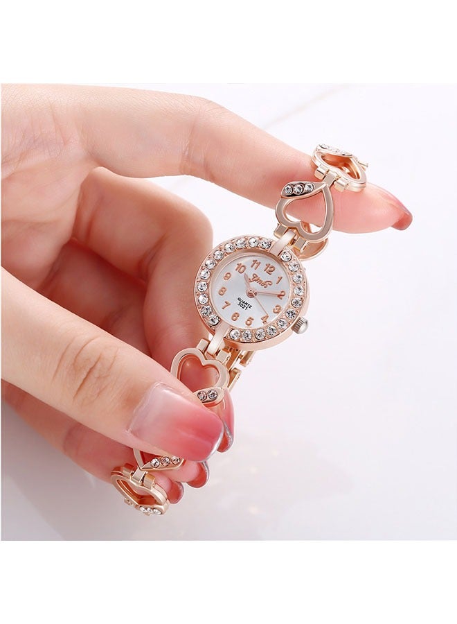 Rose Gold Heart Shaped Hollow Out Strap Watch, Women's Waterproof Diamond Encrusted Quartz Watch - Image 5