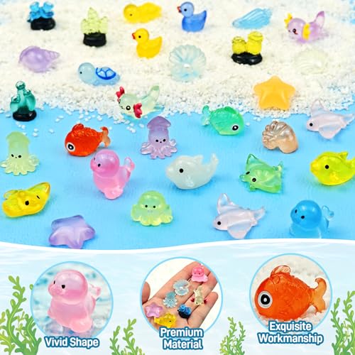 Feivando 120 Pcs Luminous Mini Ocean Resin Animals Glow in The Dark Tiny Sea Animal Figures Marine Miniature Figurines for Crafts Micro Landscape Fairy Garden Aquarium Decoration - Image 3
