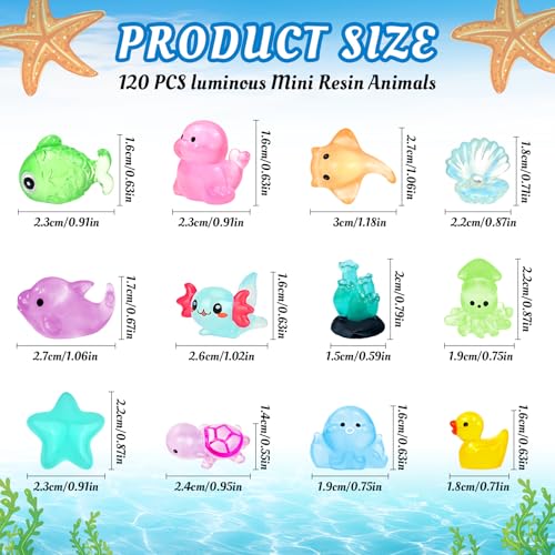 Feivando 120 Pcs Luminous Mini Ocean Resin Animals Glow in The Dark Tiny Sea Animal Figures Marine Miniature Figurines for Crafts Micro Landscape Fairy Garden Aquarium Decoration - Image 2