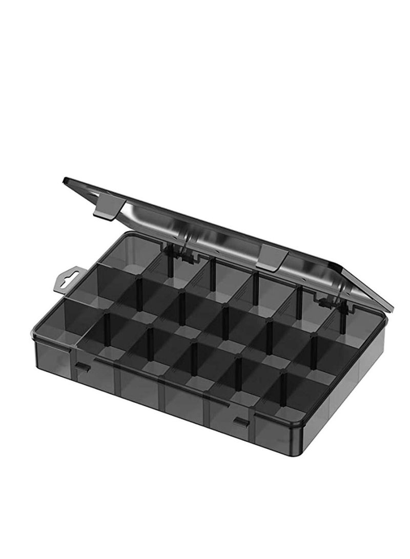 Y&D Plastic Compartment Organizer Container with Adjustable Dividers, Bead Storage Box Case 18 Removable Grids for Jewelry Cosmetics Craft Tool Tackle Pills Small Accessories (Black) - Image 1