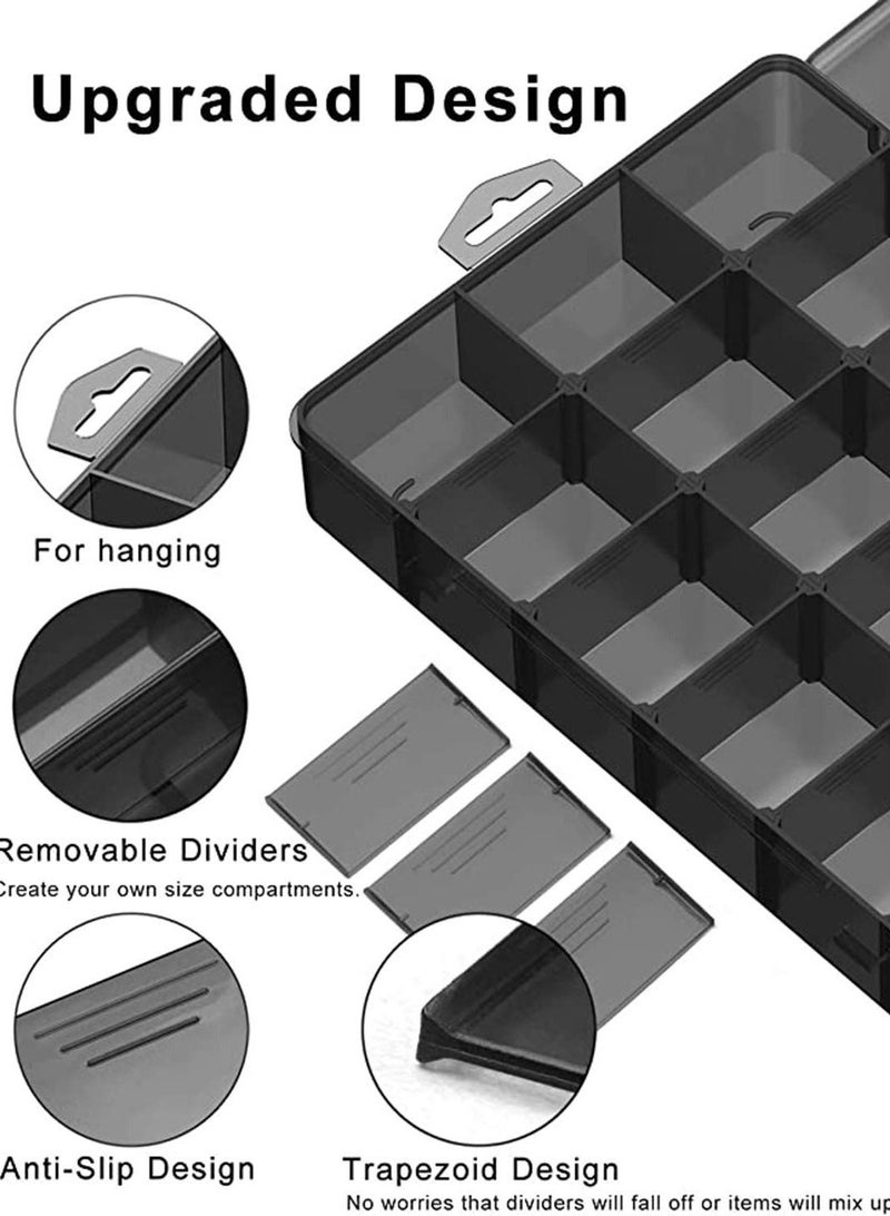 Y&D Plastic Compartment Organizer Container with Adjustable Dividers, Bead Storage Box Case 18 Removable Grids for Jewelry Cosmetics Craft Tool Tackle Pills Small Accessories (Black) - Image 4