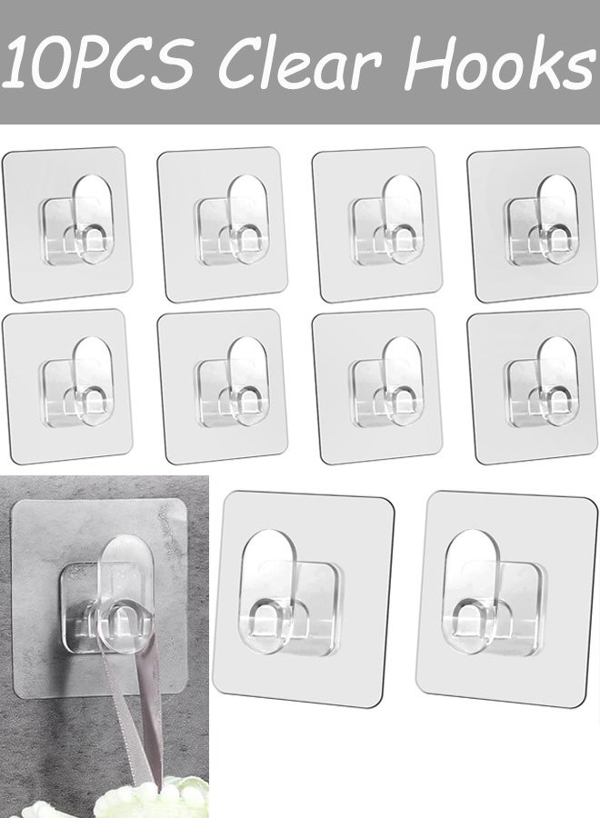 10 Pcs Clear Storage Hooks Cute Adhesive Wall Hooks Plastic Clear Utility Hook Heavy Duty Sticky Seamless Hook for The Drill-Free Wall for Office Coat Keys Bathroom Shower Kitchen Wardrobe Outdoor - Image 1