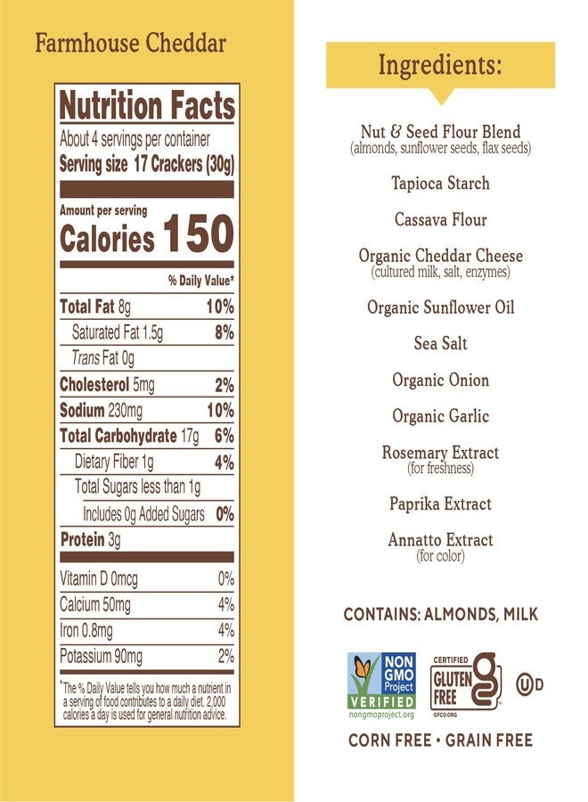Simple Mills Almond Flour Crackers, Farmhouse Cheddar - Gluten Free, Healthy Snacks, 4.25 Ounce (Pack of 1) - Image 4