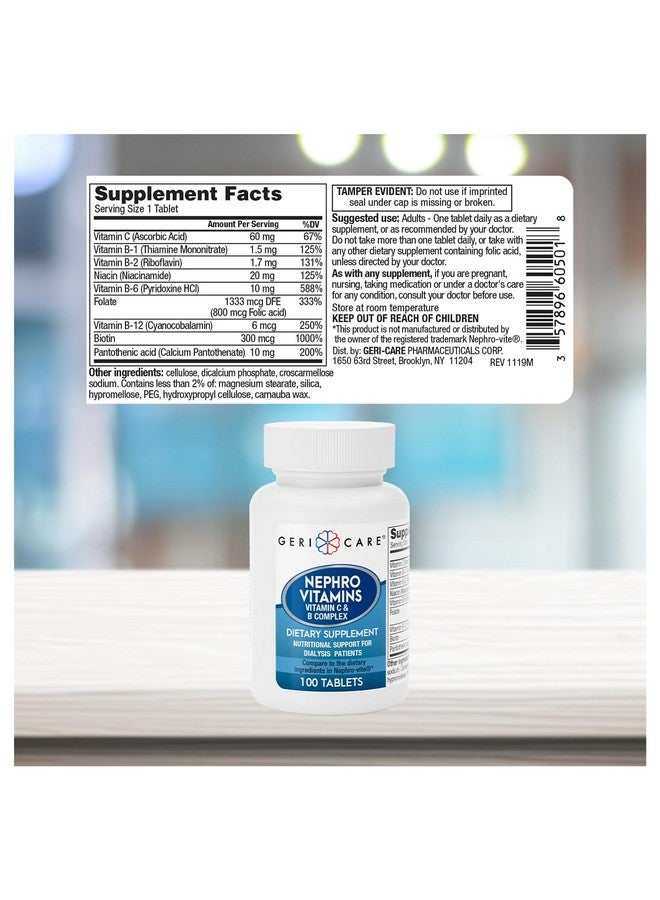 GeriCare Nephro Vitamin C & B Complex Tablets, 100 Count - Daily Kidney Health & Energy Support, Immune System Boost, Antioxidant Protection & Metabolism Support (Pack of 1) - Image 3