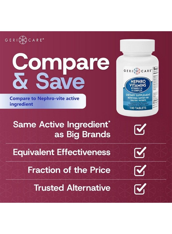 GeriCare Nephro Vitamin C & B Complex Tablets, 100 Count - Daily Kidney Health & Energy Support, Immune System Boost, Antioxidant Protection & Metabolism Support (Pack of 1) - Image 2