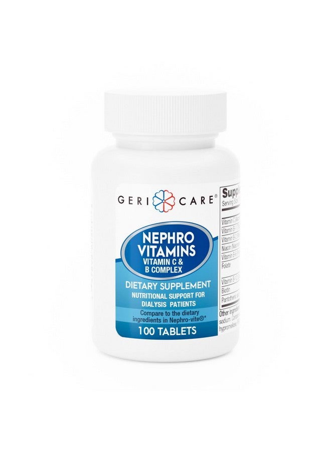 GeriCare Nephro Vitamin C & B Complex Tablets, 100 Count - Daily Kidney Health & Energy Support, Immune System Boost, Antioxidant Protection & Metabolism Support (Pack of 1) - Image 1