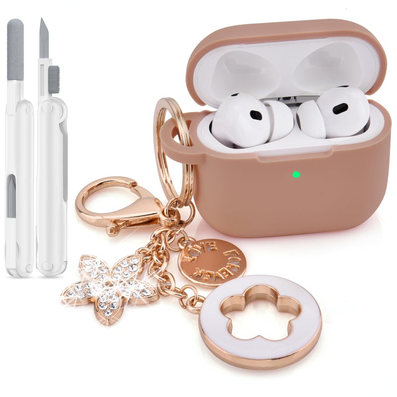 VISOOM for AirPods Pro 3 Case 2025, Silicone Case for Apple Air Pods Pro 3rd Generation Cover Women, Cute iPods 3 Protective Cover with Bling Keychain & Cleaning Kit, Khaki - Image 1