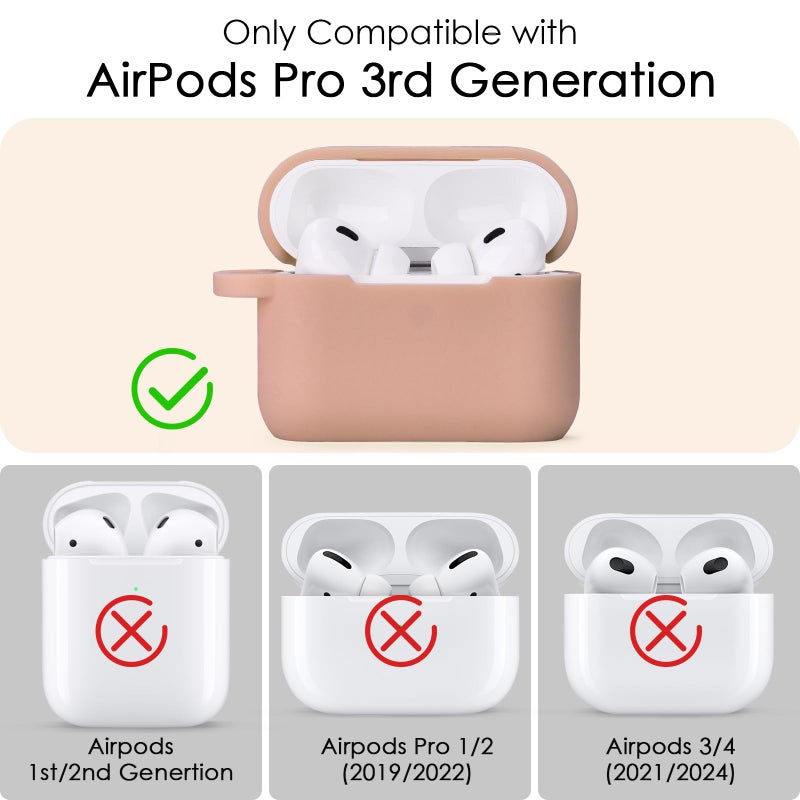 VISOOM for AirPods Pro 3 Case 2025, Silicone Case for Apple Air Pods Pro 3rd Generation Cover Women, Cute iPods 3 Protective Cover with Bling Keychain & Cleaning Kit, Khaki - Image 3