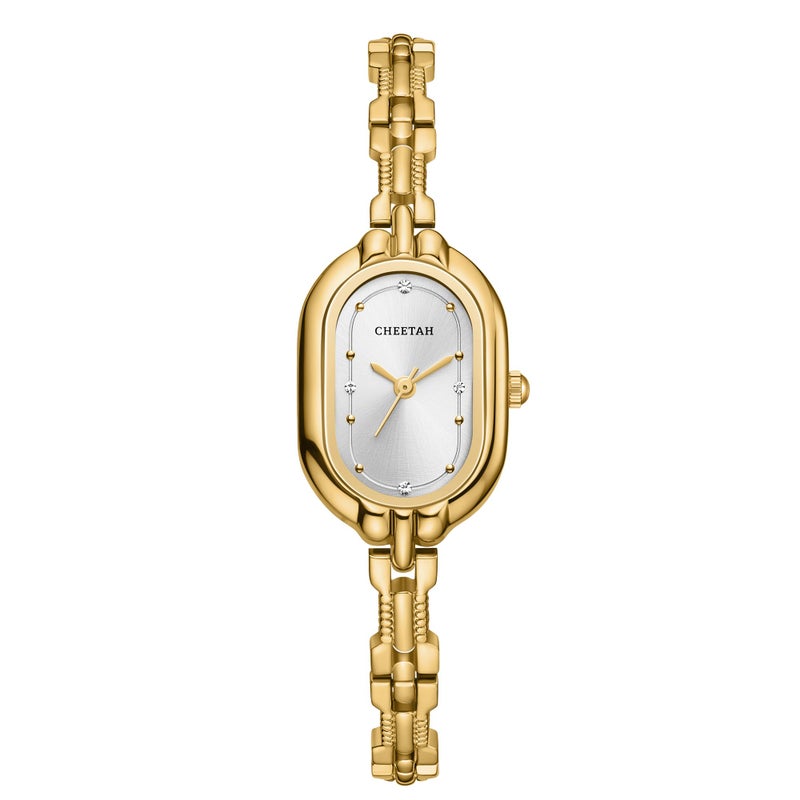 CHEETAH Petite Gold Watch for Women with Small Vintage Bangle Diamonds Dial in White - Image 2