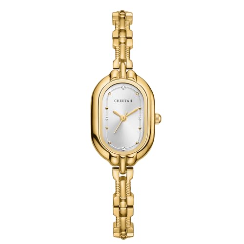 CHEETAH Petite Gold Watch for Women with Small Vintage Bangle Diamonds Dial in White - Image 1
