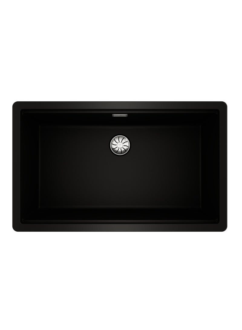 TEKA Tegranite+ Kitchen Sink with One Bowl and 2-in-1 Installation Options: Top or Undermount, 3½” Manual Waste Basket with Siphon, HelixPro Waste Basket, 200 mm Deep Bowl Radea R10 70.40 Black - Image 1