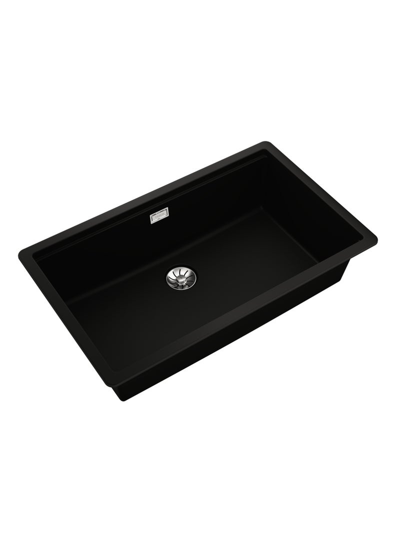 TEKA Tegranite+ Kitchen Sink with One Bowl and 2-in-1 Installation Options: Top or Undermount, 3½” Manual Waste Basket with Siphon, HelixPro Waste Basket, 200 mm Deep Bowl Radea R10 70.40 Black - Image 2