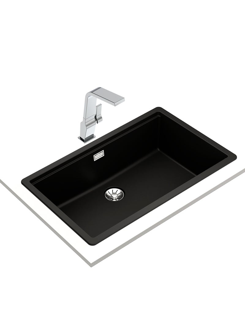 TEKA Tegranite+ Kitchen Sink with One Bowl and 2-in-1 Installation Options: Top or Undermount, 3½” Manual Waste Basket with Siphon, HelixPro Waste Basket, 200 mm Deep Bowl Radea R10 70.40 Black - Image 3