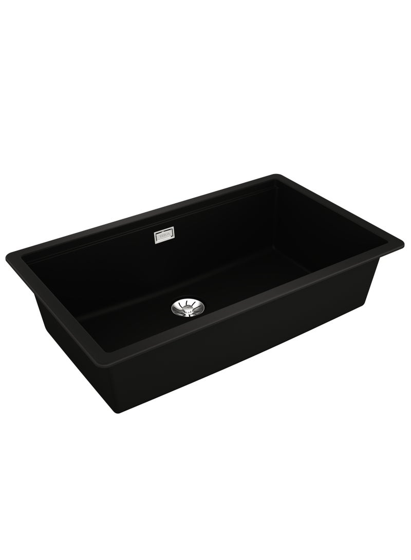 TEKA Tegranite+ Kitchen Sink with One Bowl and 2-in-1 Installation Options: Top or Undermount, 3½” Manual Waste Basket with Siphon, HelixPro Waste Basket, 200 mm Deep Bowl Radea R10 70.40 Black - Image 4