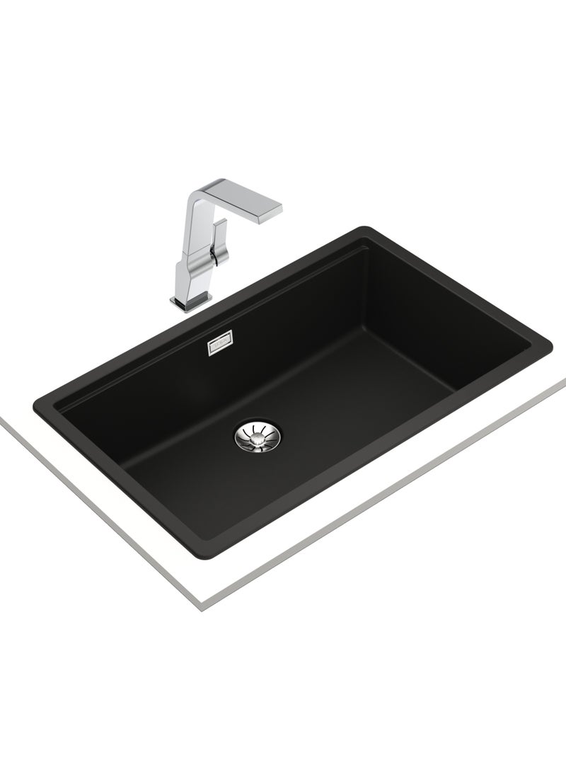 TEKA Tegranite+ Kitchen Sink with One Bowl and 2-in-1 Installation Options: Top or Undermount, 3½” Manual Waste Basket with Siphon, HelixPro Waste Basket, 200 mm Deep Bowl Radea R10 70.40 Black - Image 5