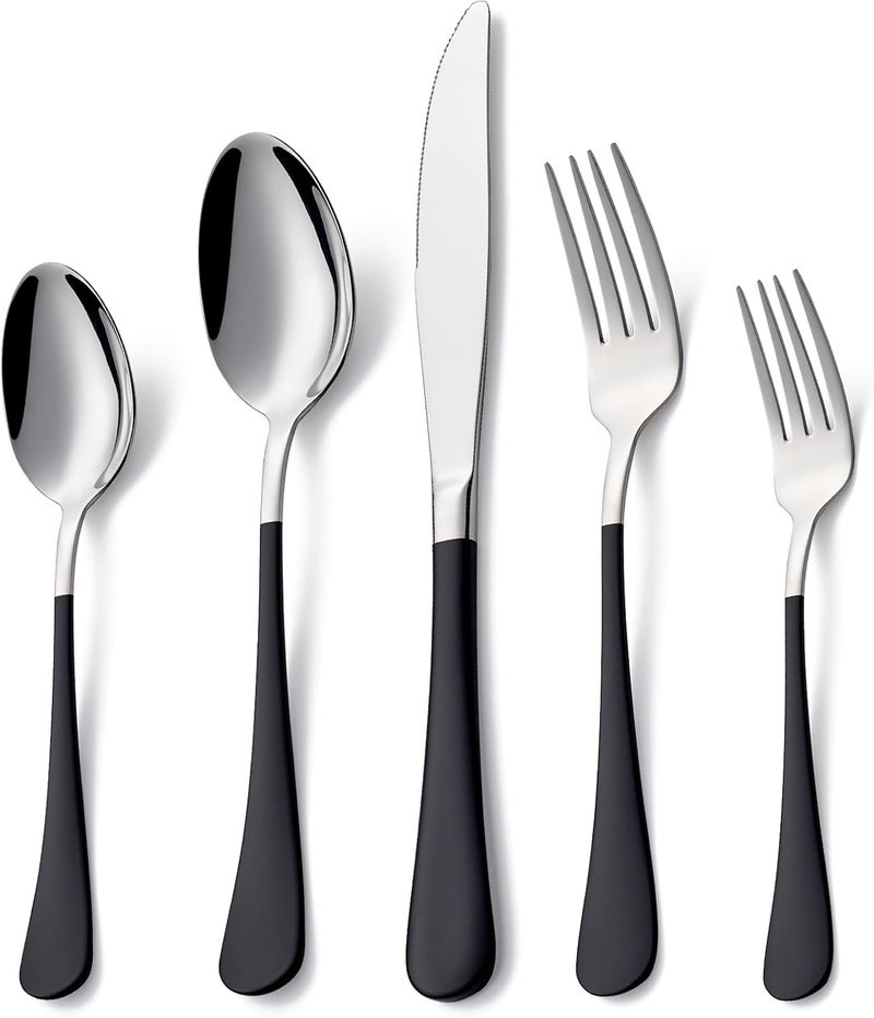 Lekoton 20 Piece Black 180 Flatware Utensil Set for 4 Include Dinner KnifeDinner ForksDinner SpoonsSalad ForksTeaspoonsSilverware Set for 4 Dishwasher Safe - Image 1