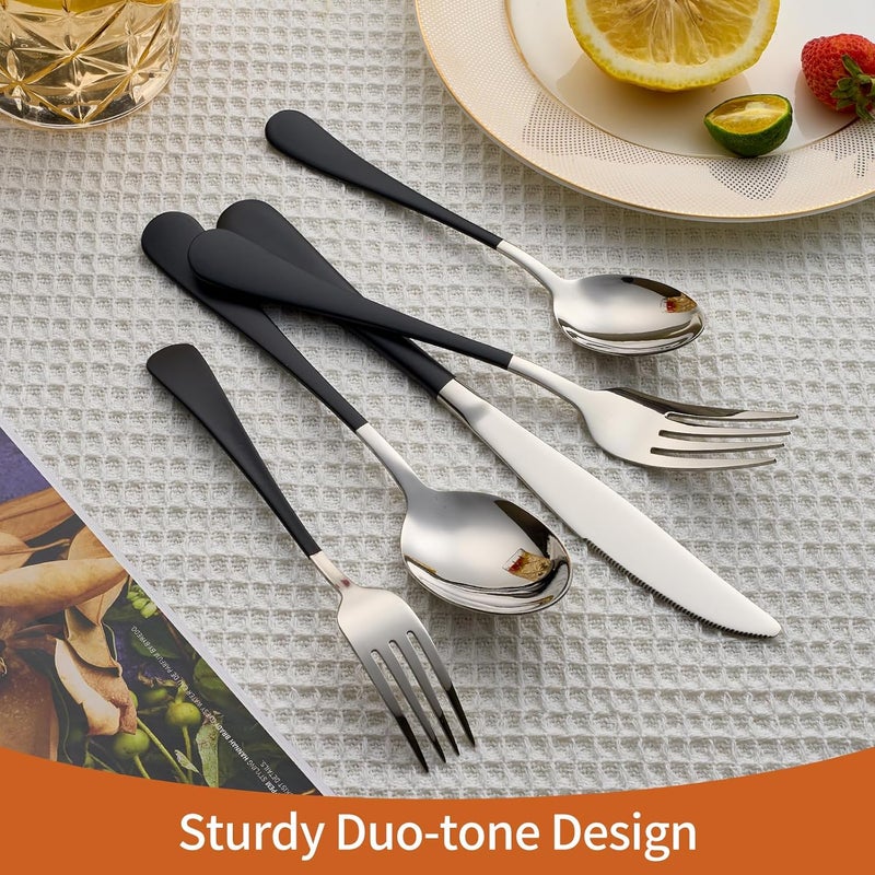 Lekoton 20 Piece Black 180 Flatware Utensil Set for 4 Include Dinner KnifeDinner ForksDinner SpoonsSalad ForksTeaspoonsSilverware Set for 4 Dishwasher Safe - Image 5