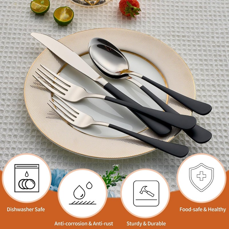 Lekoton 20 Piece Black 180 Flatware Utensil Set for 4 Include Dinner KnifeDinner ForksDinner SpoonsSalad ForksTeaspoonsSilverware Set for 4 Dishwasher Safe - Image 4