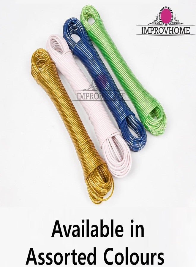 Improvhome PVC Coated Steel Wire Rope for Drying Clothes/Clothesline, Length 20 Meter with 2 Plastic Hooks (Multi Colour) – Pack of 1 (1) - Image 3