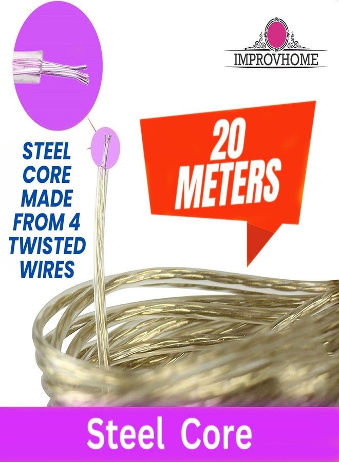 Improvhome PVC Coated Steel Wire Rope for Drying Clothes/Clothesline, Length 20 Meter with 2 Plastic Hooks (Multi Colour) – Pack of 1 (1) - Image 2
