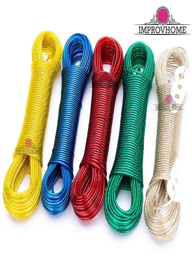 Improvhome PVC Coated Steel Wire Rope for Drying Clothes/Clothesline, Length 20 Meter with 2 Plastic Hooks (Multi Colour) – Pack of 1 (1) - Image 4