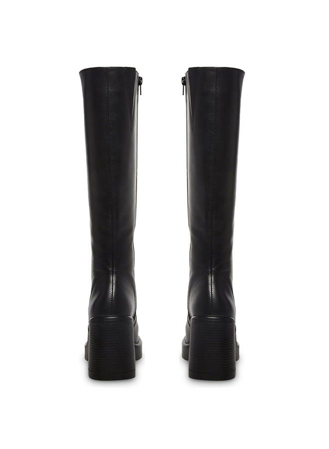 SOVANYOU Black Leather Boots Platform Boots for Women Fashion Square Toe Chunky Block Heeled Boots Side Zip, A-black, 10 Wide - Image 4