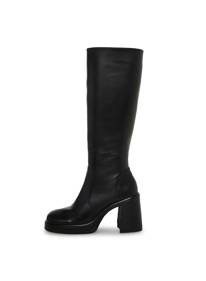 SOVANYOU Black Leather Boots Platform Boots for Women Fashion Square Toe Chunky Block Heeled Boots Side Zip, A-black, 10 Wide - Image 2