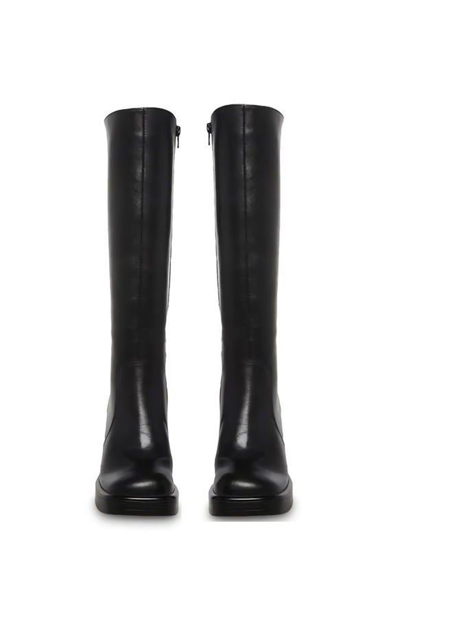 SOVANYOU Black Leather Boots Platform Boots for Women Fashion Square Toe Chunky Block Heeled Boots Side Zip, A-black, 10 Wide - Image 3