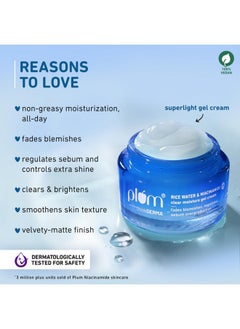 Plum 2% Niacinamide & Rice Water Super Light Gel Cream Moisturizer For Face | Oil-Free Hydration | Brightens, Fades Blemishes | Dermat-Tested | All Skin Types | Women & Men | 100% Vegan | 50 G  - Image 2