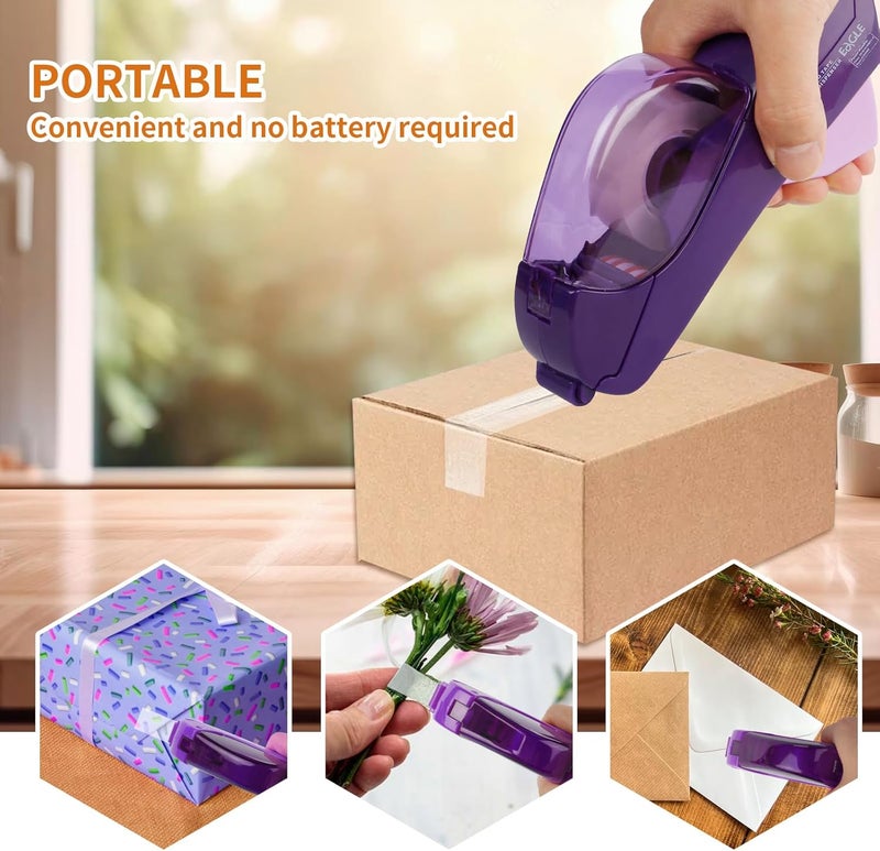 Eagle Automatic Tape Dispenser, Tape Gun, Single Handheld Design, Free 1 Roll of 0.5 Inch (12 mm) and 1 Roll of 0.75 Inch (19 mm) Tapes (Purple) - Image 2