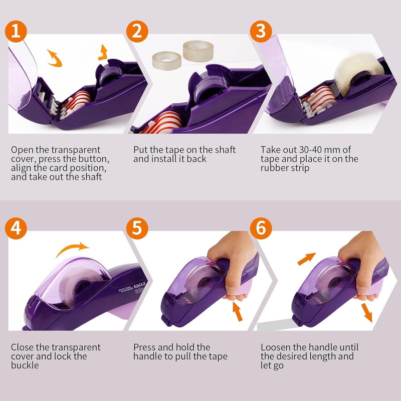 Eagle Automatic Tape Dispenser, Tape Gun, Single Handheld Design, Free 1 Roll of 0.5 Inch (12 mm) and 1 Roll of 0.75 Inch (19 mm) Tapes (Purple) - Image 3